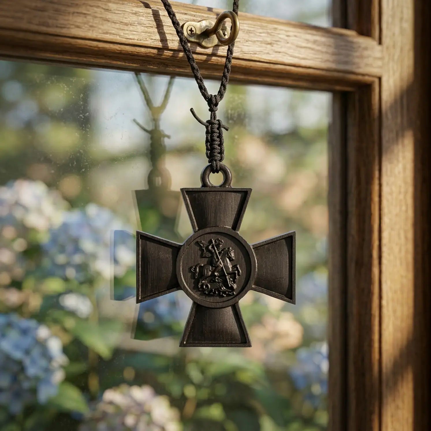 Handcrafted Ebony Wood Saint George Cross Pendant Necklace – Personalized Christian Jewelry