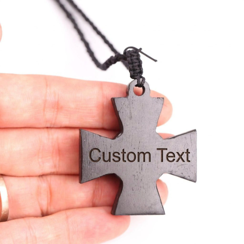 Handcrafted Ebony Wood Saint George Cross Pendant Necklace – Personalized Christian Jewelry