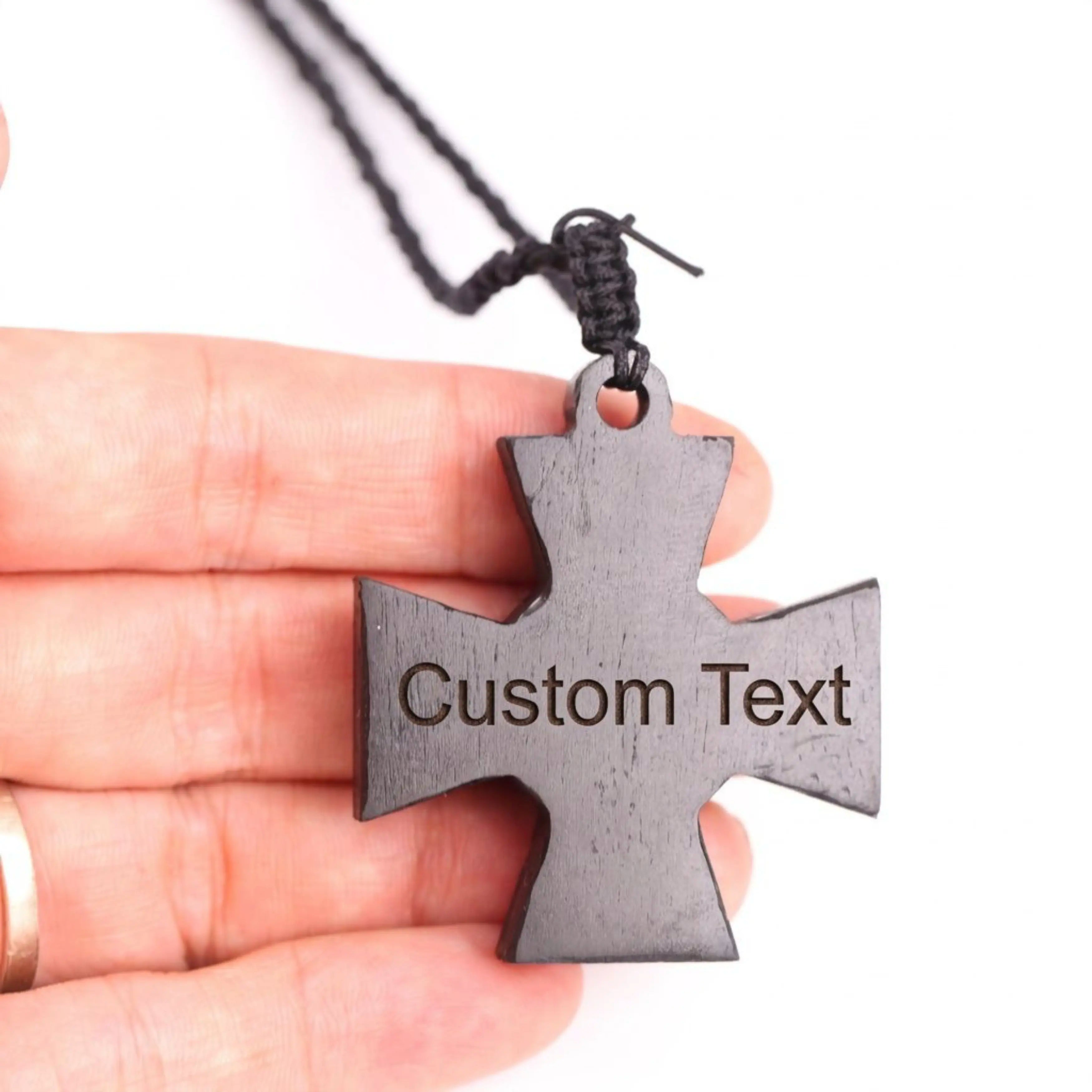Handcrafted Ebony Wood Saint George Cross Pendant Necklace – Personalized Christian Jewelry