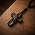 Wooden Crucifix 3D STL Model - Rustic Cross Pendant Relief File for CNC & 3D Printing