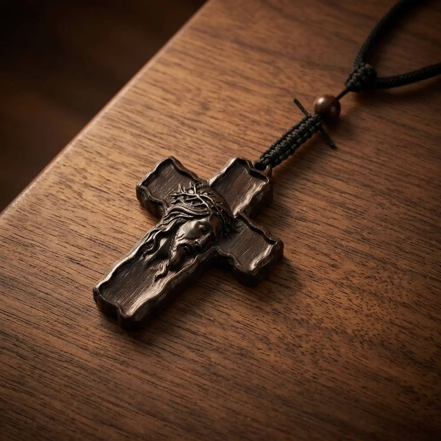 Wooden Crucifix 3D STL Model - Rustic Cross Pendant Relief File for CNC & 3D Printing