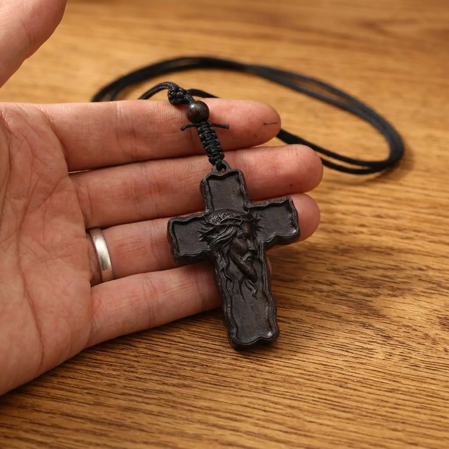 Wooden Crucifix 3D STL Model - Rustic Cross Pendant Relief File for CNC & 3D Printing
