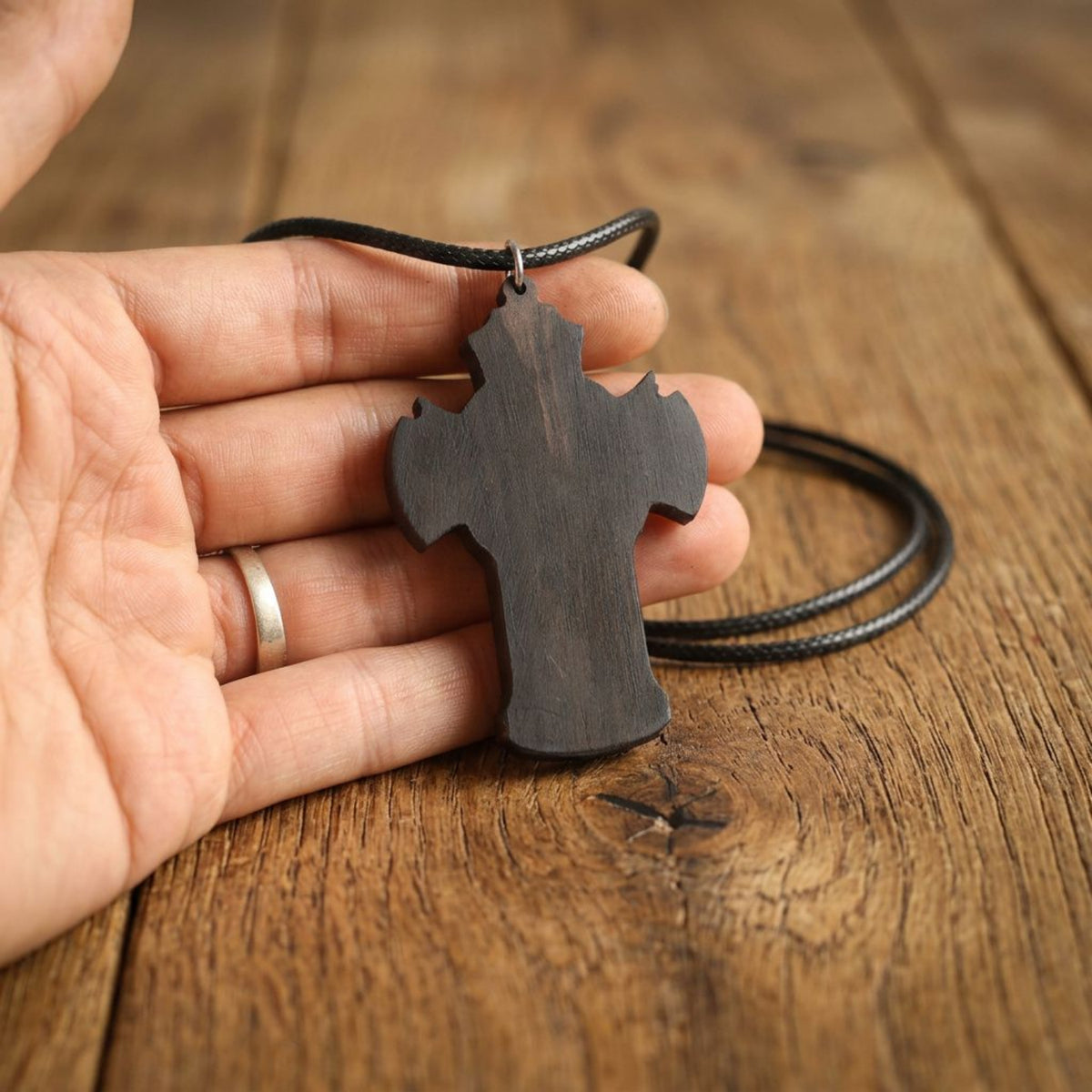 St. Michael the Archangel Ebony Wood Pendant Necklace – Handmade Catholic Gift