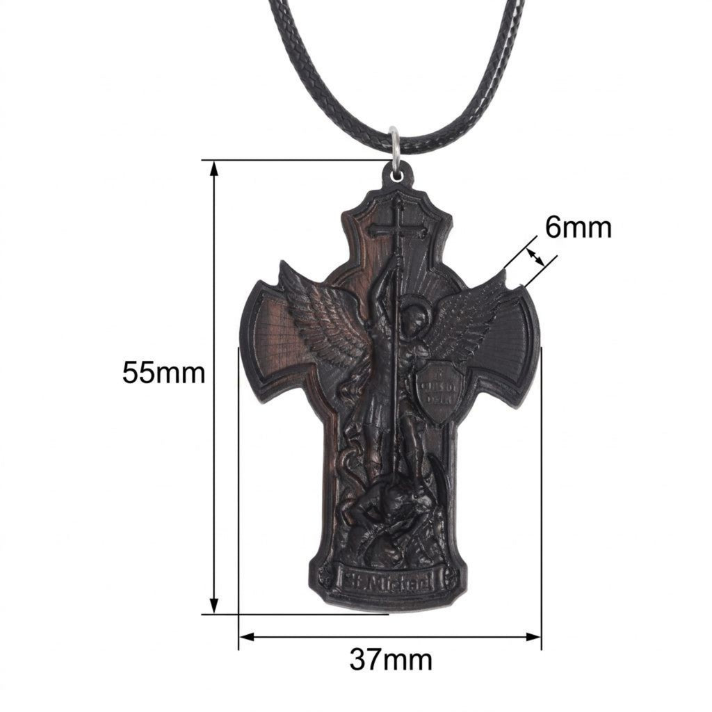 St. Michael the Archangel Ebony Wood Pendant Necklace – Handmade Catholic Gift