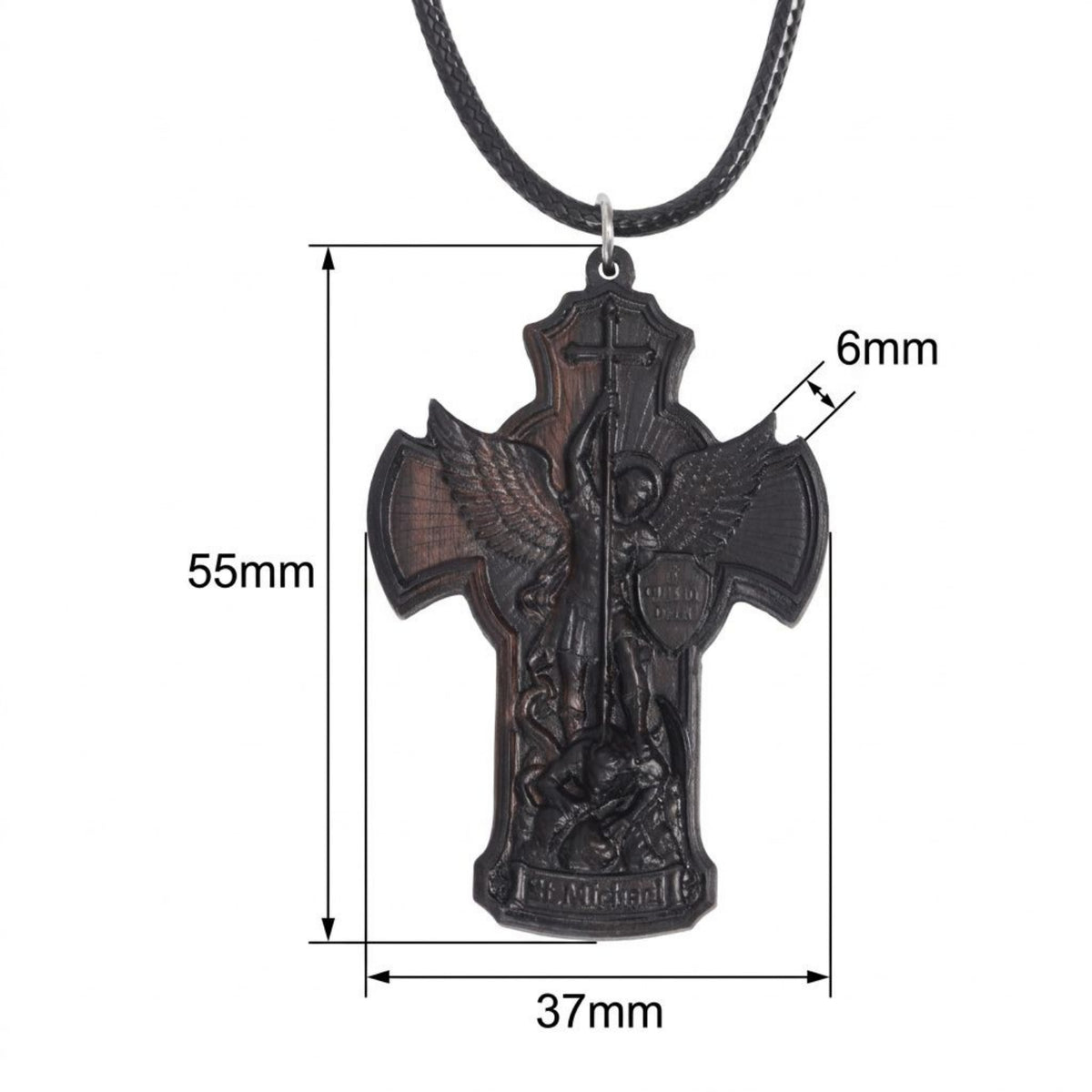 St. Michael the Archangel Ebony Wood Pendant Necklace – Handmade Catholic Gift