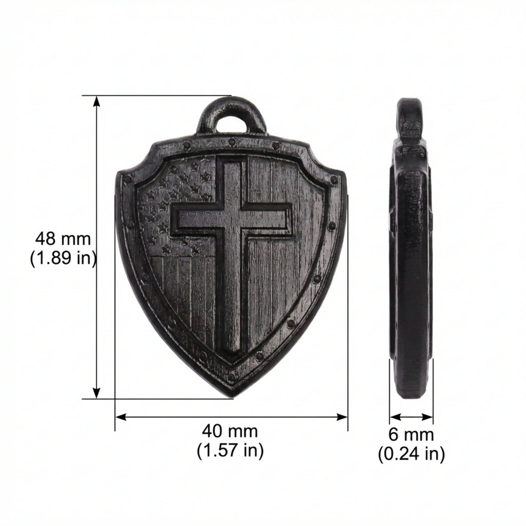 American Flag Cross Shield Necklace – Handcrafted from Reclaimed Ebony Wood