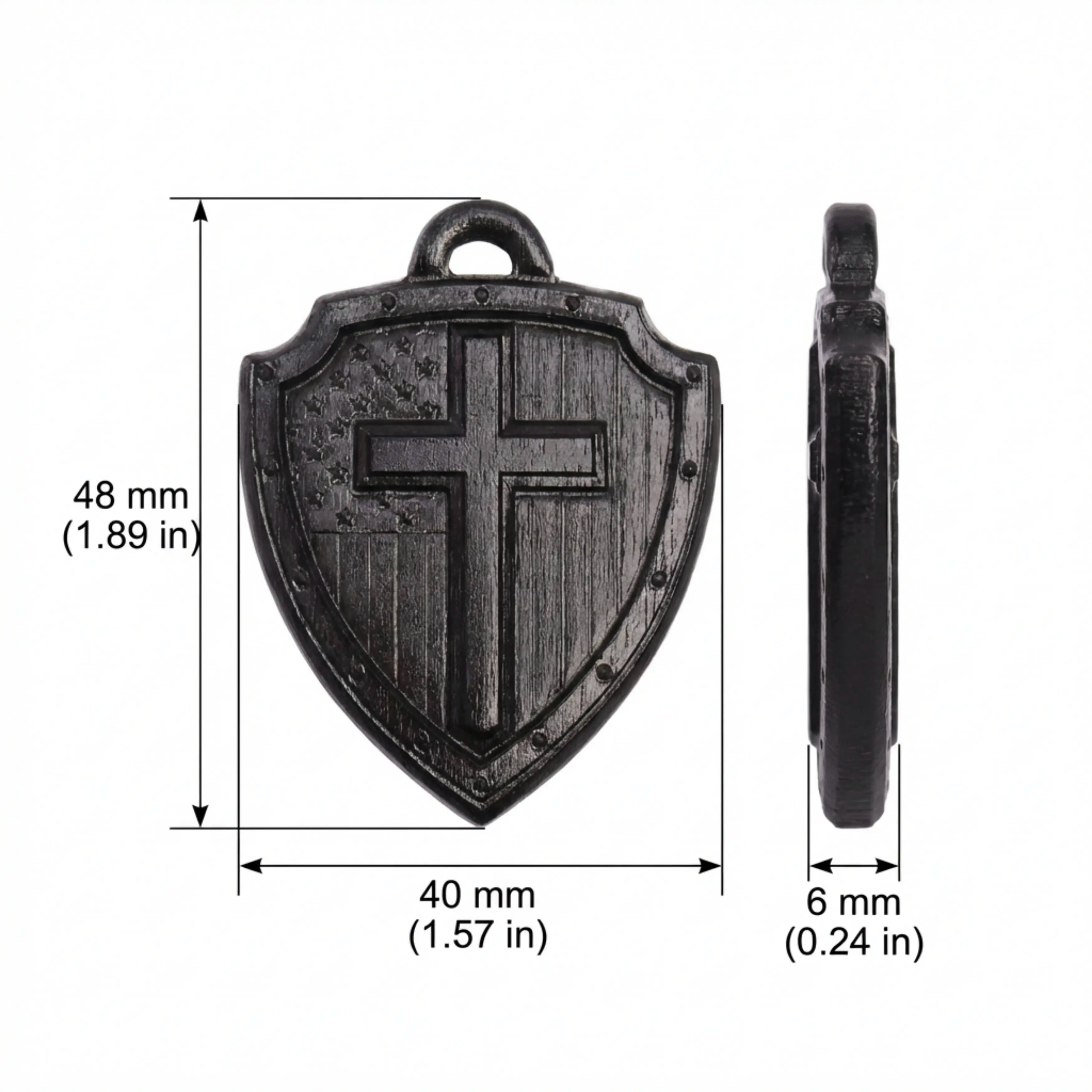 American Flag Cross Shield Necklace – Handcrafted from Reclaimed Ebony Wood