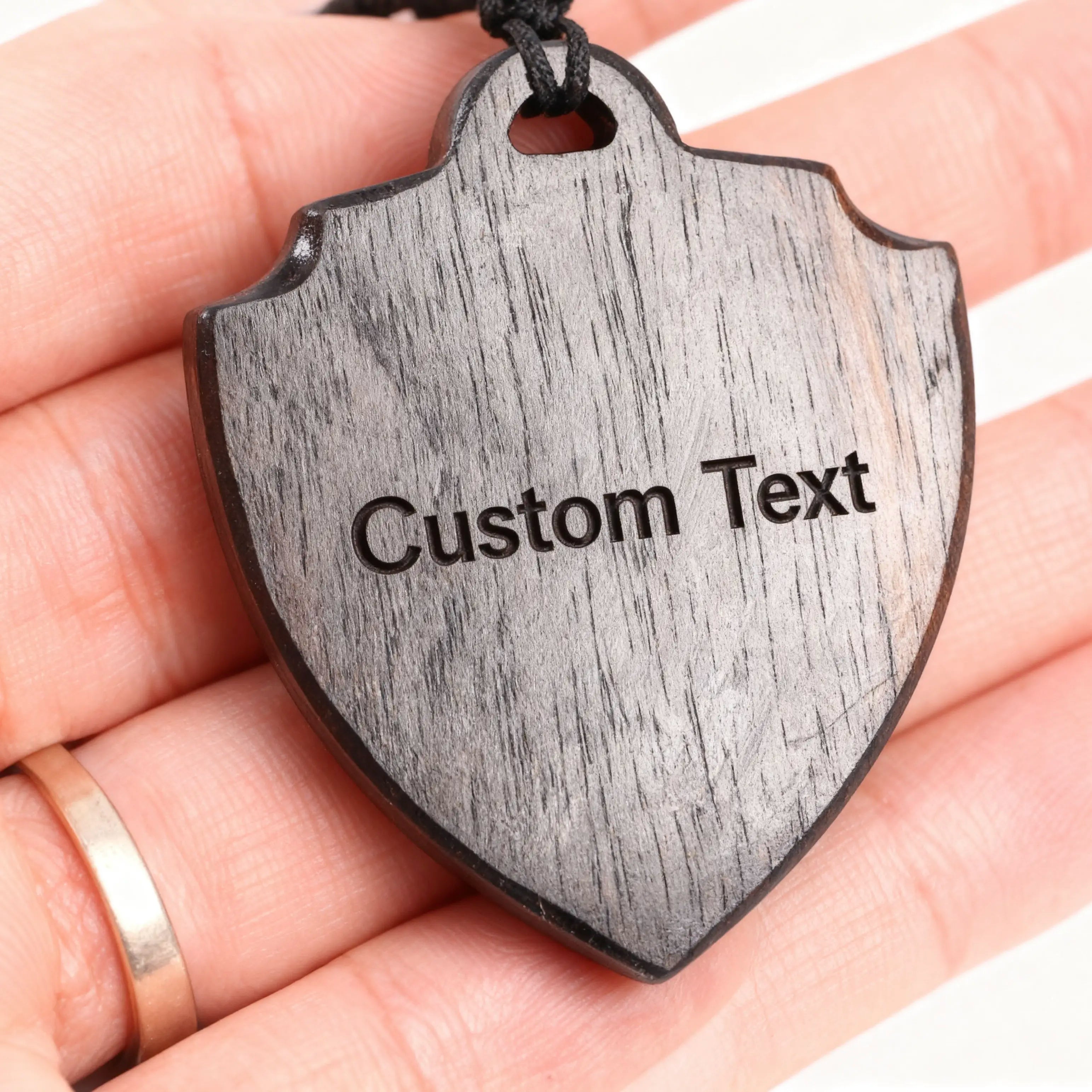 American Flag Cross Shield Necklace – Handcrafted from Reclaimed Ebony Wood