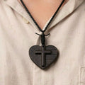 American Flag Heart Cross Necklace – Handcrafted from Reclaimed Ebony Wood