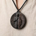 Handcrafted Ebony Wood Archangel Michael Necklace Pendant – Personalized St. Michael Medal