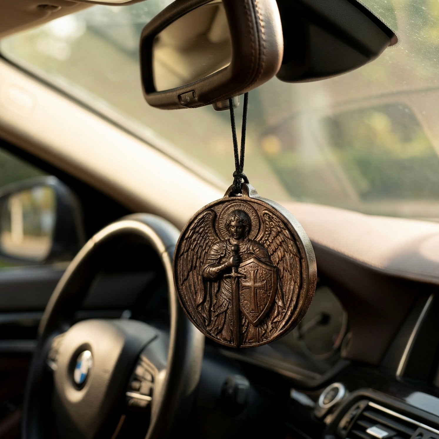 Handcrafted Ebony Wood Archangel Michael Necklace Pendant – Personalized St. Michael Medal