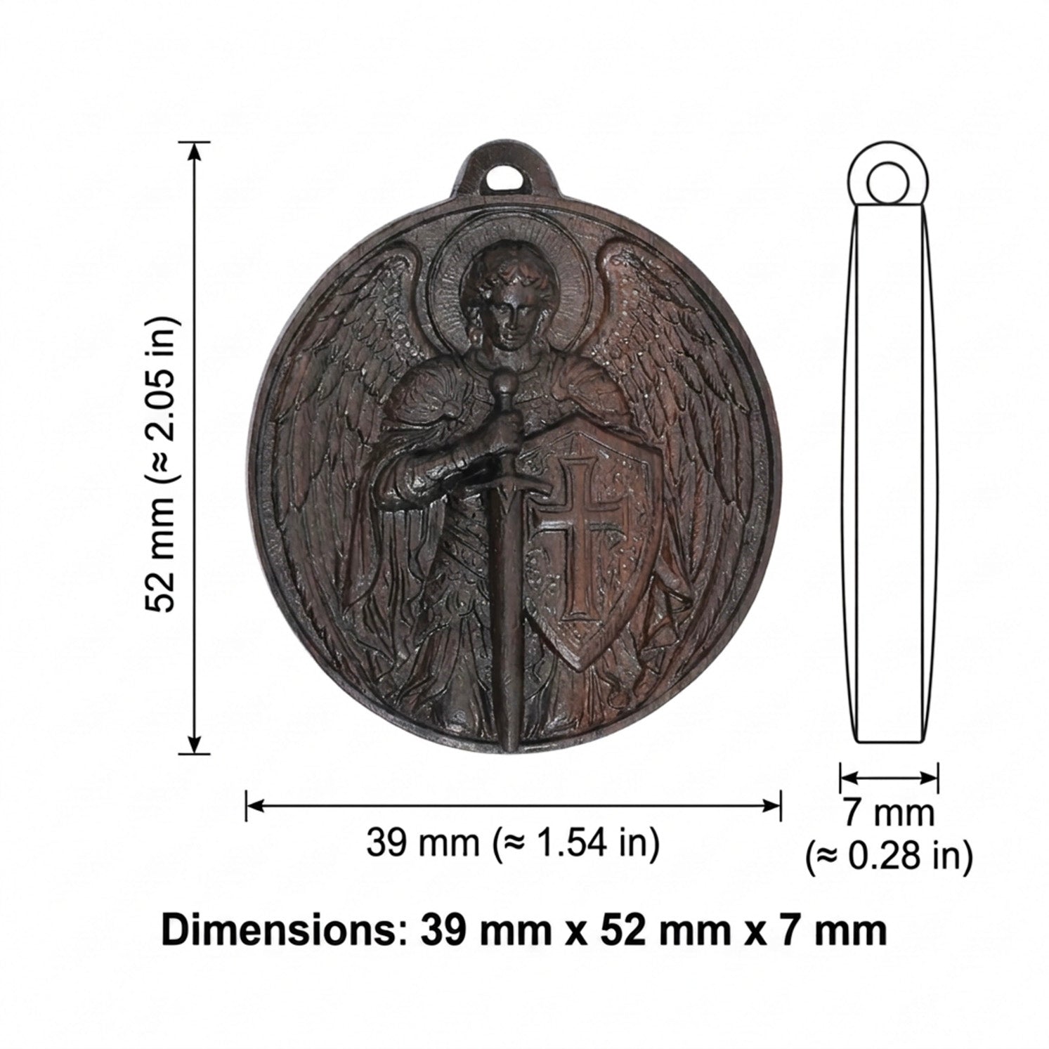 Handcrafted Ebony Wood Archangel Michael Necklace Pendant – Personalized St. Michael Medal