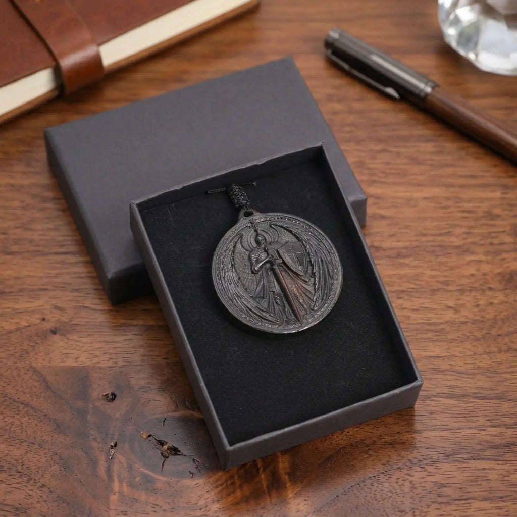 Personalized Archangel Warrior Pendant Necklace, Handcrafted Reclaimed Ebony Wood