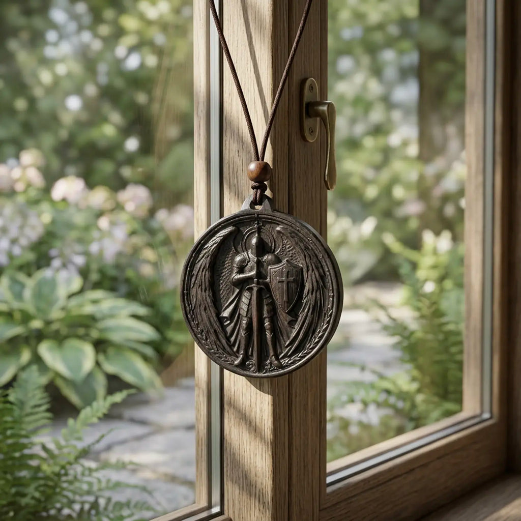 Personalized Archangel Warrior Pendant Necklace, Handcrafted Reclaimed Ebony Wood
