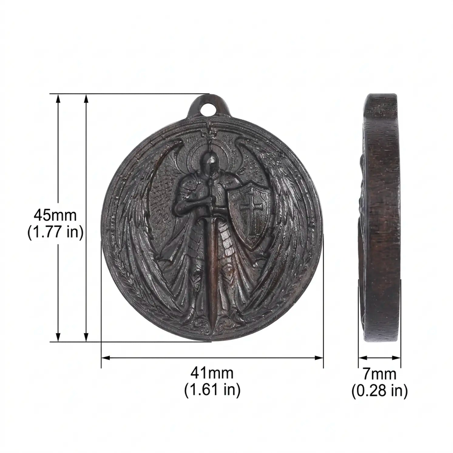 Personalized Archangel Warrior Pendant Necklace, Handcrafted Reclaimed Ebony Wood
