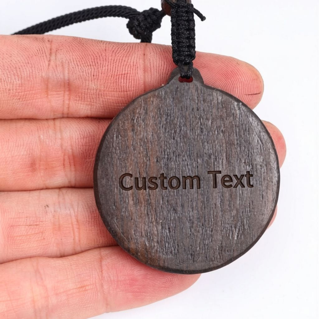 Handcrafted Ebony Wood Archangel Michael Necklace Pendant – Personalized St. Michael Medal