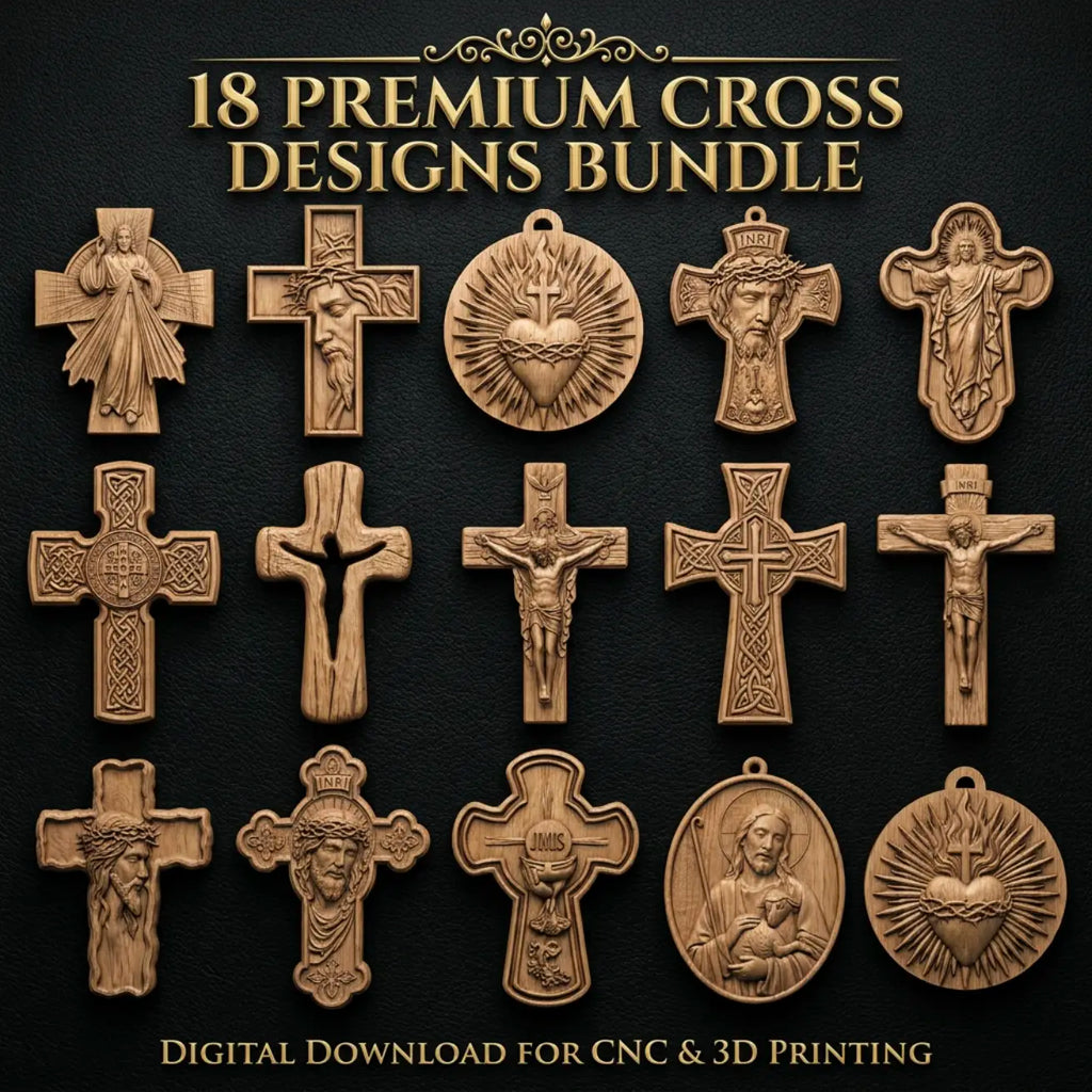 Premium Cross & Medallion 3D STL Model Bundle for CNC Router - 18 Architectural Designs (Aspire .CRV3D, STL, DXF)