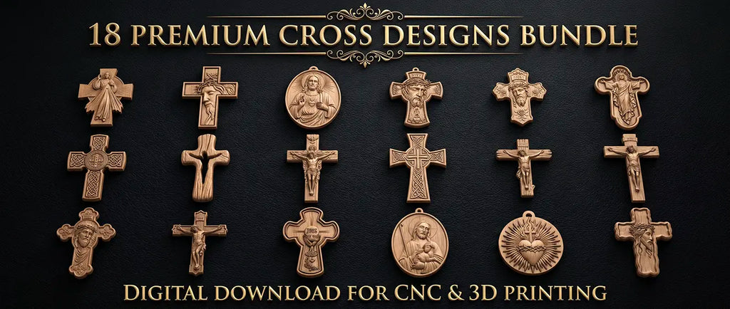 Premium Cross & Medallion 3D STL Model Bundle for CNC Router - 18 Architectural Designs (Aspire .CRV3D, STL, DXF)