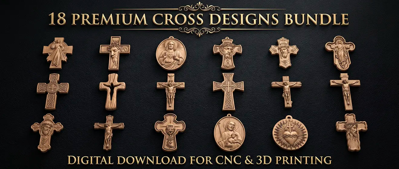 Premium Cross & Medallion 3D STL Model Bundle for CNC Router - 18 Architectural Designs (Aspire .CRV3D, STL, DXF)