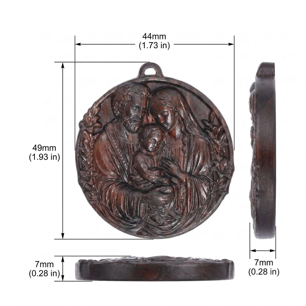 Personalized Holy Family Pendant Necklace – Handcrafted Ebony Wood Catholic Medallion