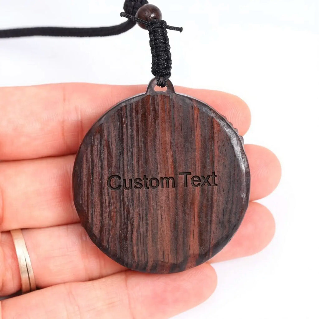 Personalized Holy Family Pendant Necklace – Handcrafted Ebony Wood Catholic Medallion
