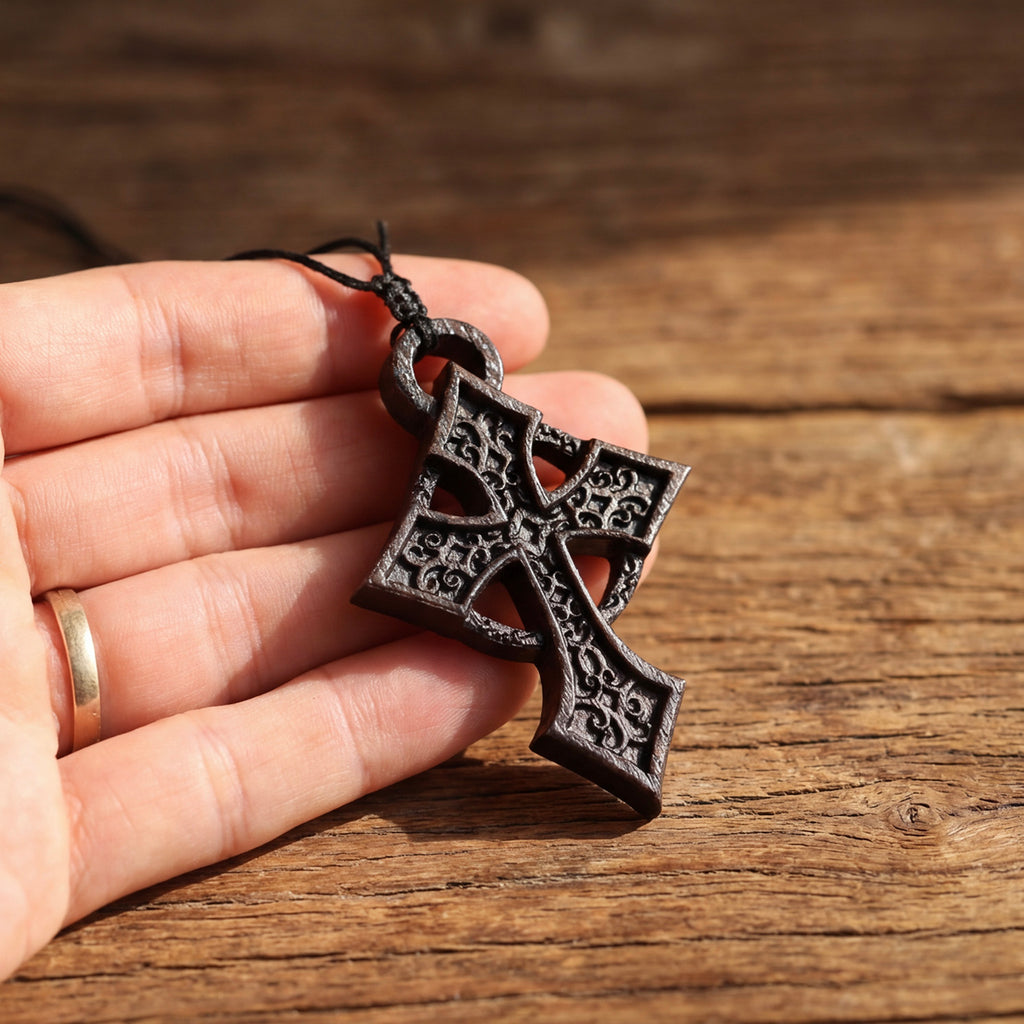 Celtic Cross Necklace – Handcrafted from Reclaimed Ebony Wood
