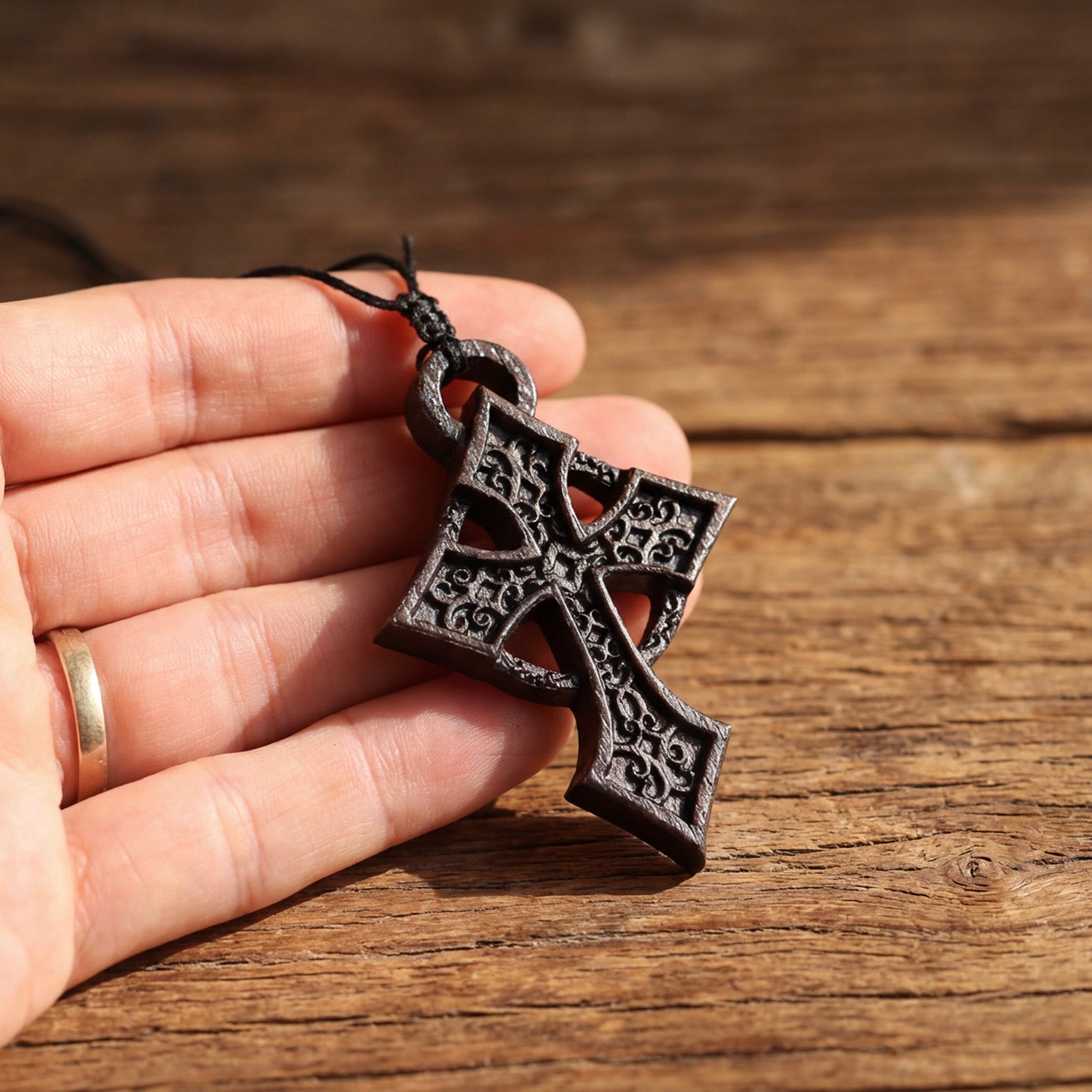 Celtic Cross Necklace – Handcrafted from Reclaimed Ebony Wood