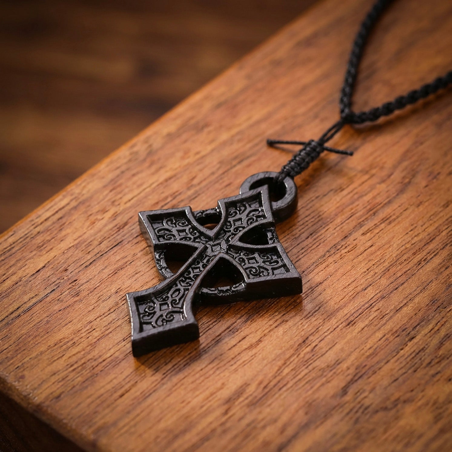 Celtic Cross Necklace – Handcrafted from Reclaimed Ebony Wood