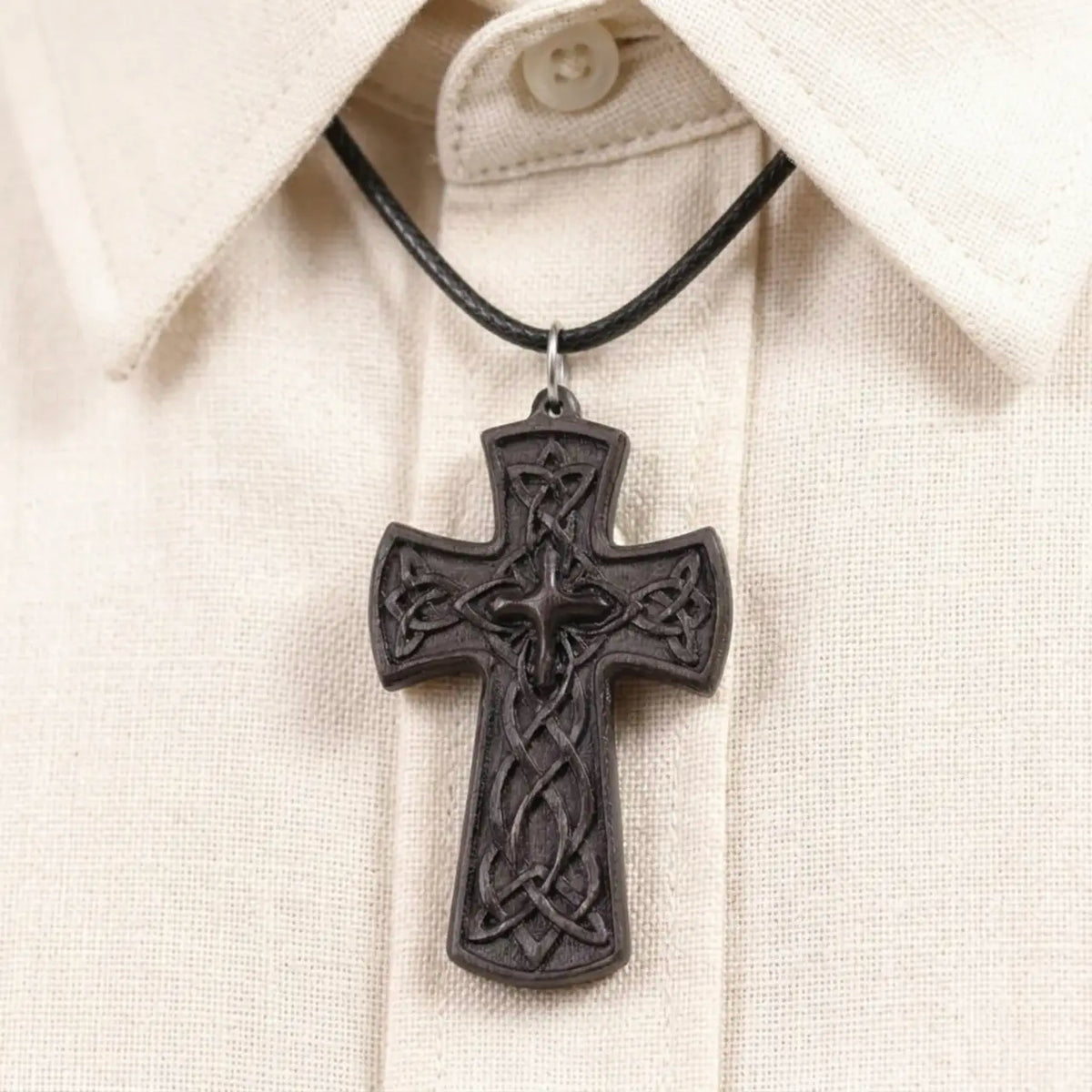 Personalized Celtic Knot Ebony Cross Necklace – Hand-Carved Wood Pendant, Custom Engraved Christian Gift