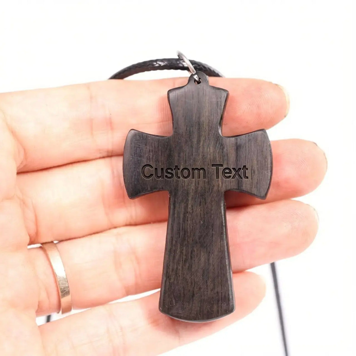Personalized Celtic Knot Ebony Cross Necklace – Hand-Carved Wood Pendant, Custom Engraved Christian Gift