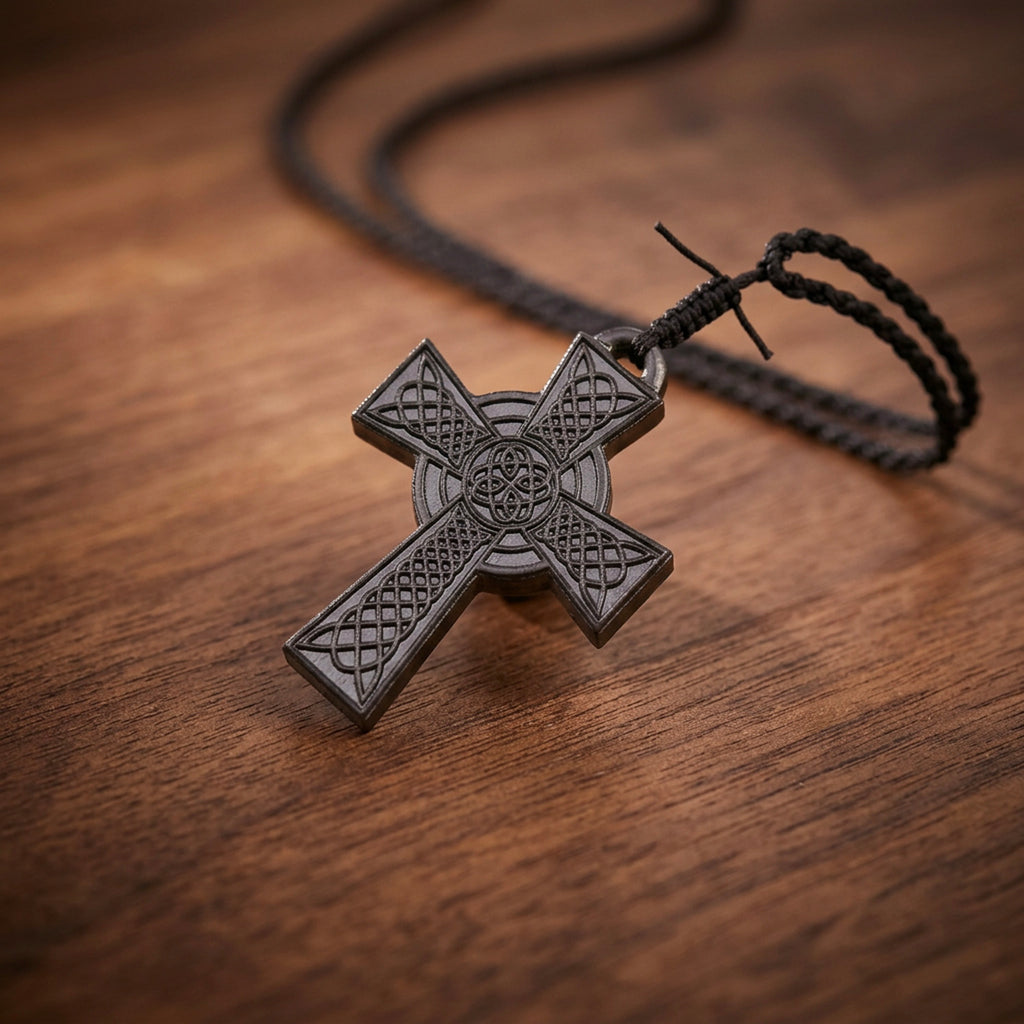 Handcrafted Ebony Wood Celtic Knot Cross Pendant Necklace – Personalized Irish Heritage Jewelry – Reclaimed Antique Hardwood Christian Gift