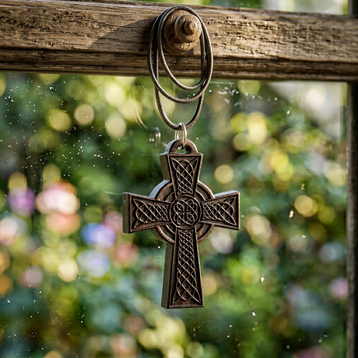 Handcrafted Ebony Wood Celtic Knot Cross Pendant Necklace – Personalized Irish Heritage Jewelry – Reclaimed Antique Hardwood Christian Gift