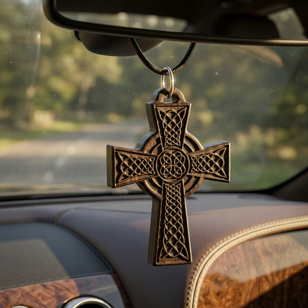 Handcrafted Ebony Wood Celtic Knot Cross Pendant Necklace – Personalized Irish Heritage Jewelry – Reclaimed Antique Hardwood Christian Gift