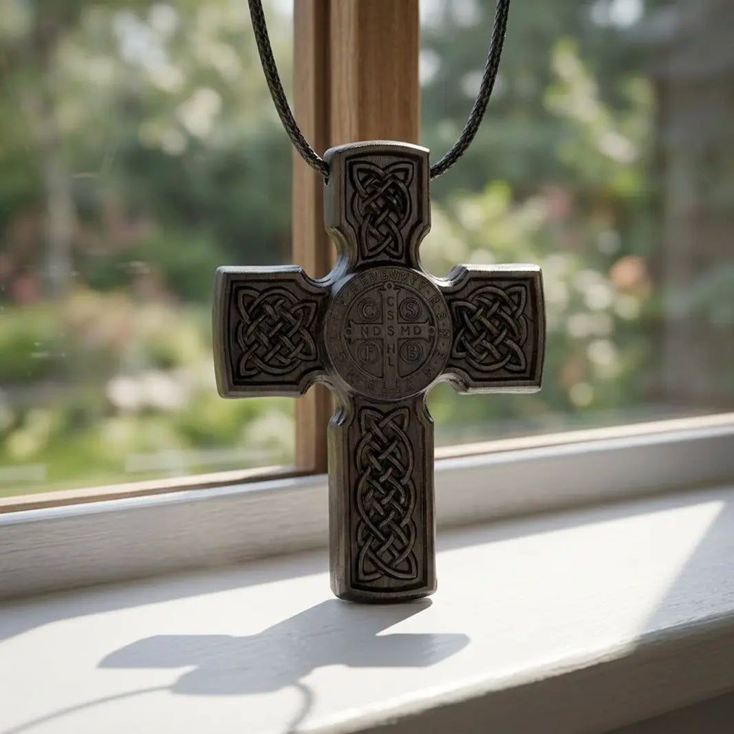 Celtic Saint Benedict Cross 3D STL Model - Protection Medal Relief File for CNC & 3D Printing