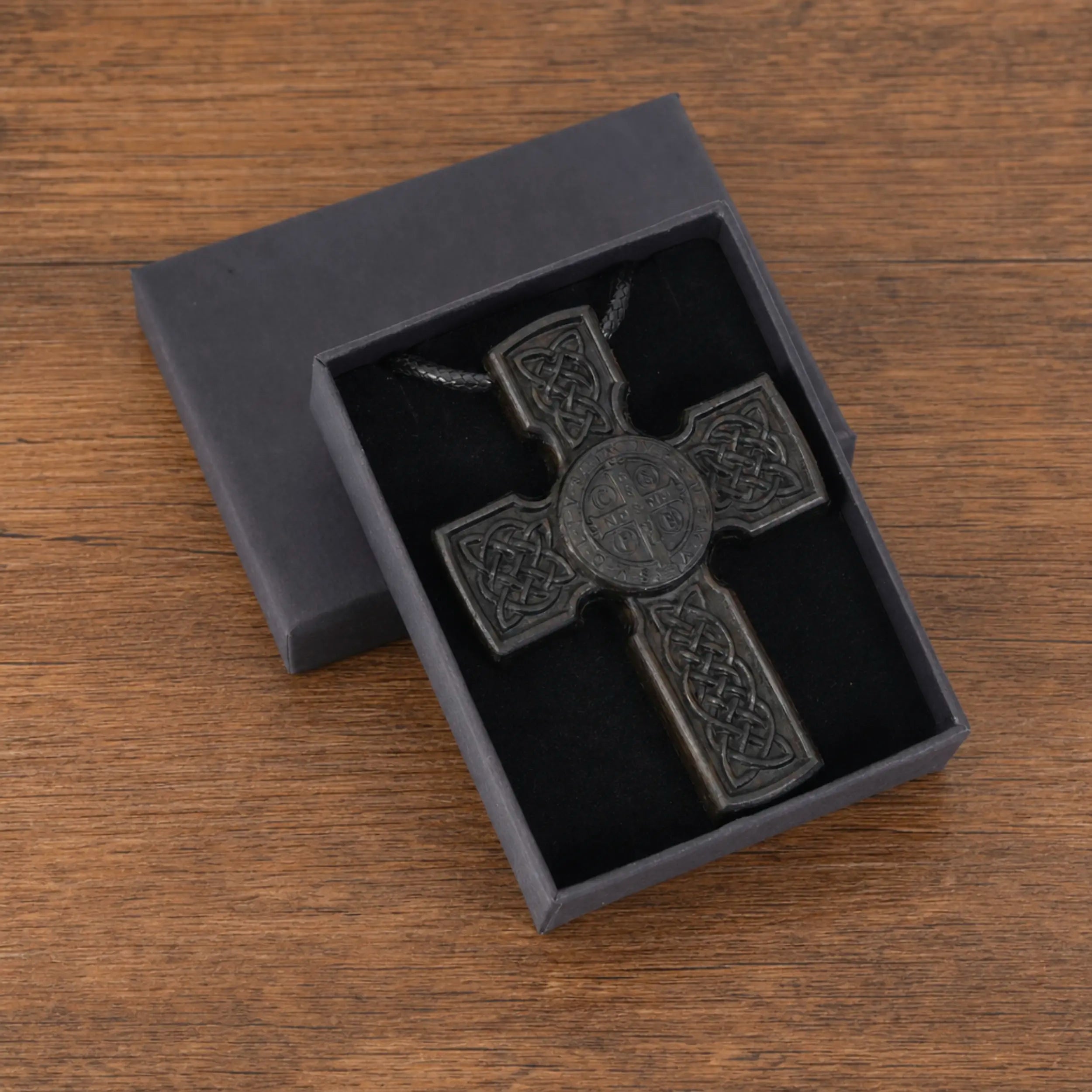 Handcrafted Ebony Wood Celtic Saint Benedict Cross Pendant