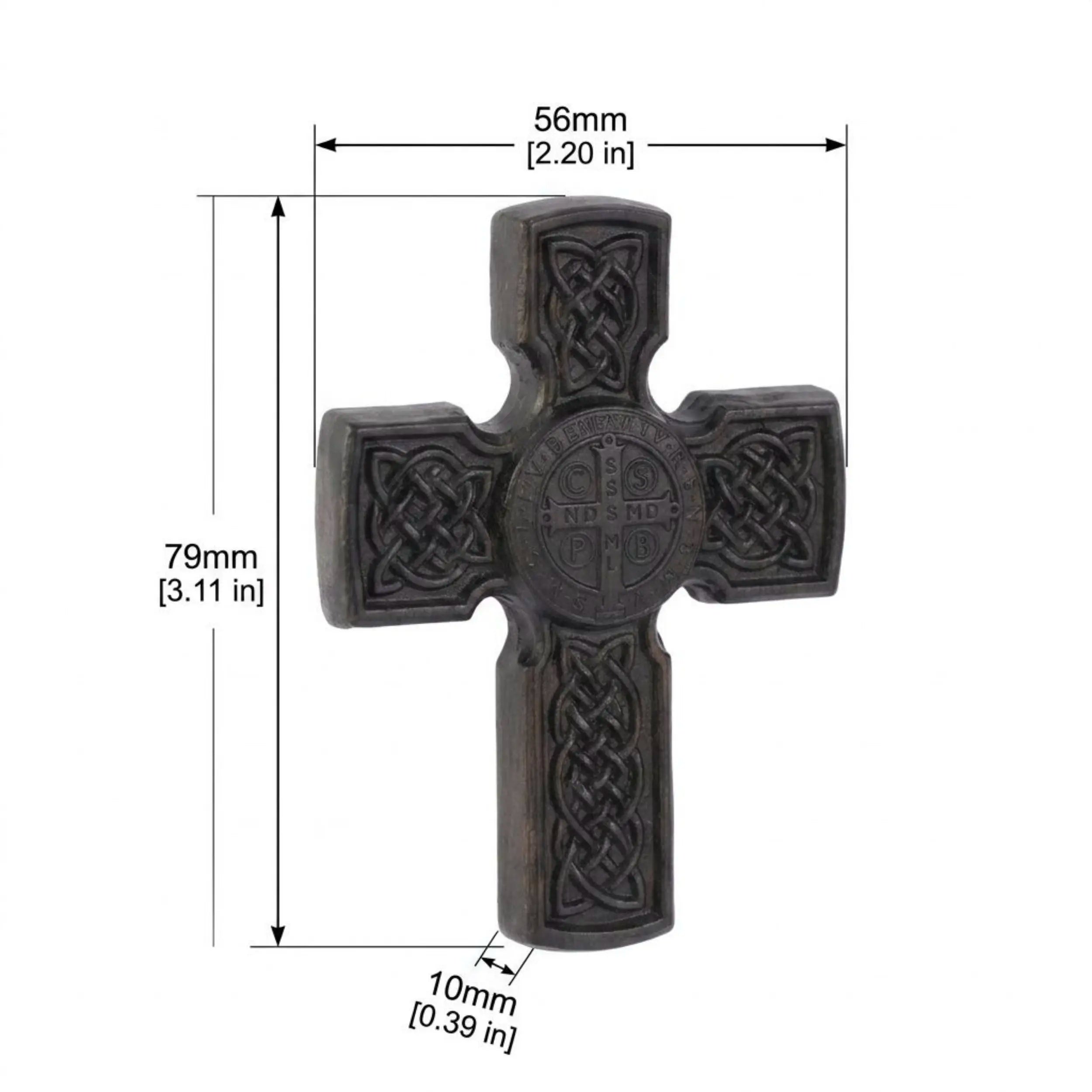 Handcrafted Ebony Wood Celtic Saint Benedict Cross Pendant