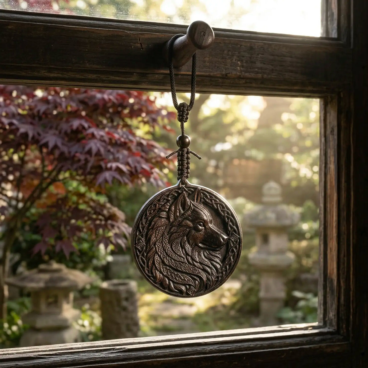 Celtic Wolf Pendant Necklace – Handcrafted Reclaimed Ebony Wood Wolf Totem, Norse Inspired Jewelry