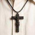 Classic Crucifix Necklace, Handcrafted Reclaimed Ebony Wood Cross Pendant, Catholic Jesus Crucifix, Christian Faith Jewelry