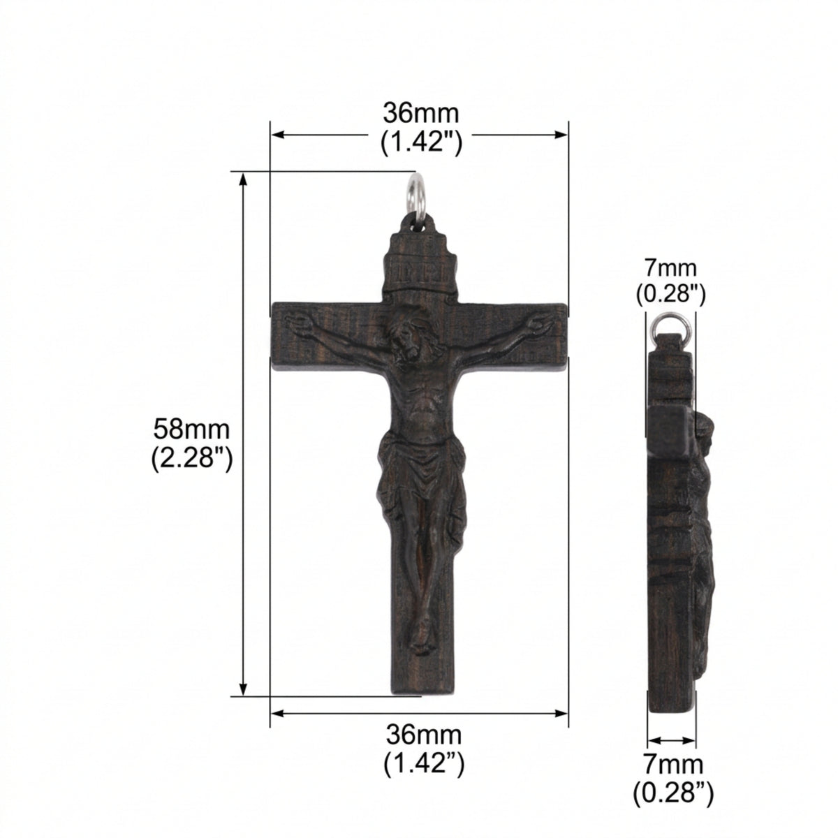 Classic Crucifix Necklace, Handcrafted Reclaimed Ebony Wood Cross Pendant, Catholic Jesus Crucifix, Christian Faith Jewelry