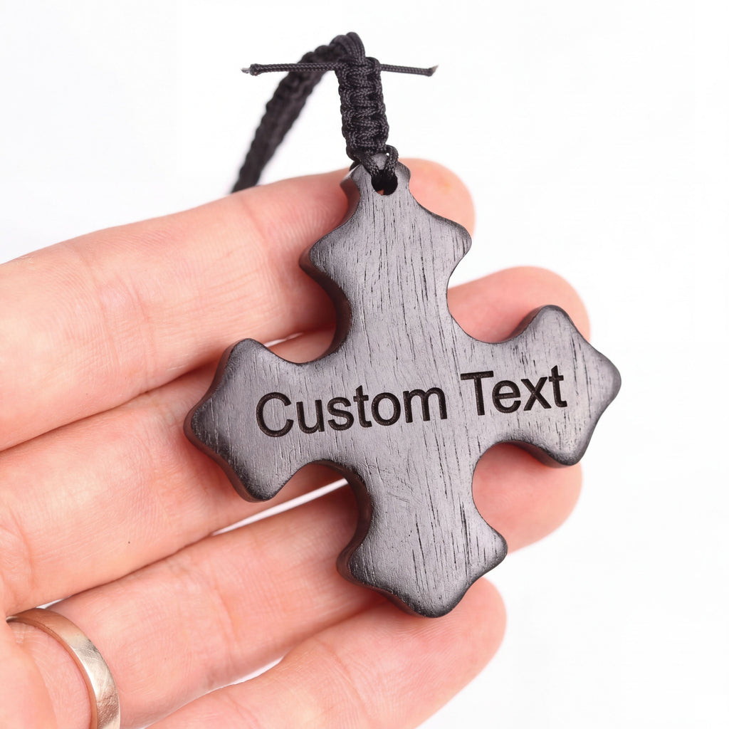 Handcrafted Ebony Wood Gothic Cross Pendant Necklace – Personalized Christian Cross Jewelry