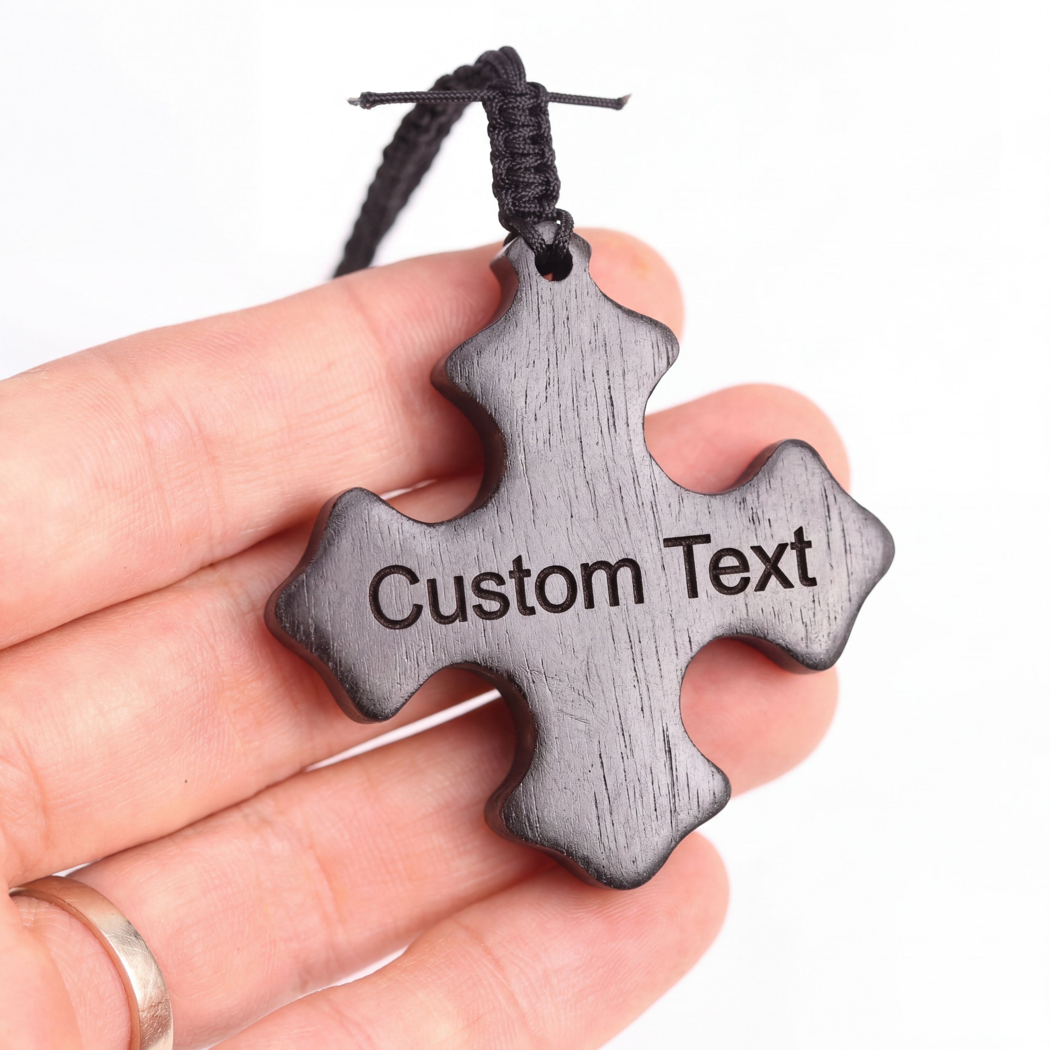 Handcrafted Ebony Wood Gothic Cross Pendant Necklace – Personalized Christian Cross Jewelry