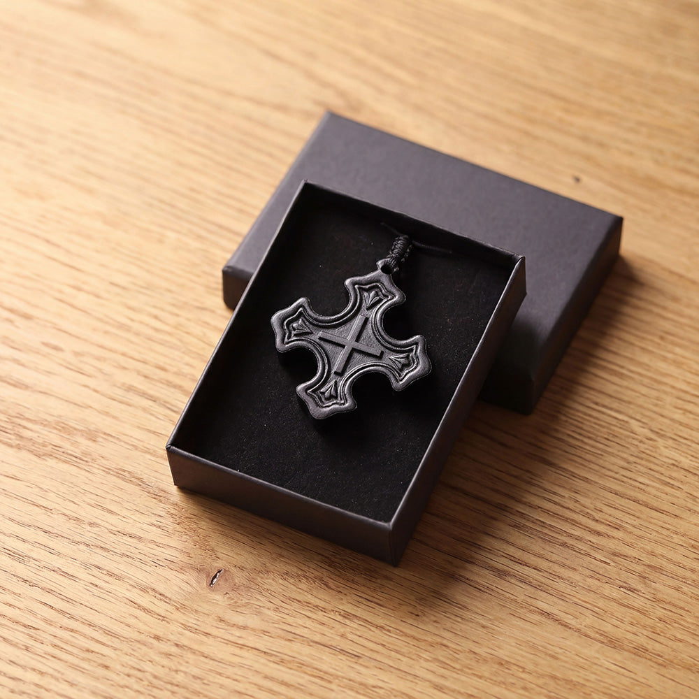 Handcrafted Ebony Wood Gothic Cross Pendant Necklace – Personalized Christian Cross Jewelry