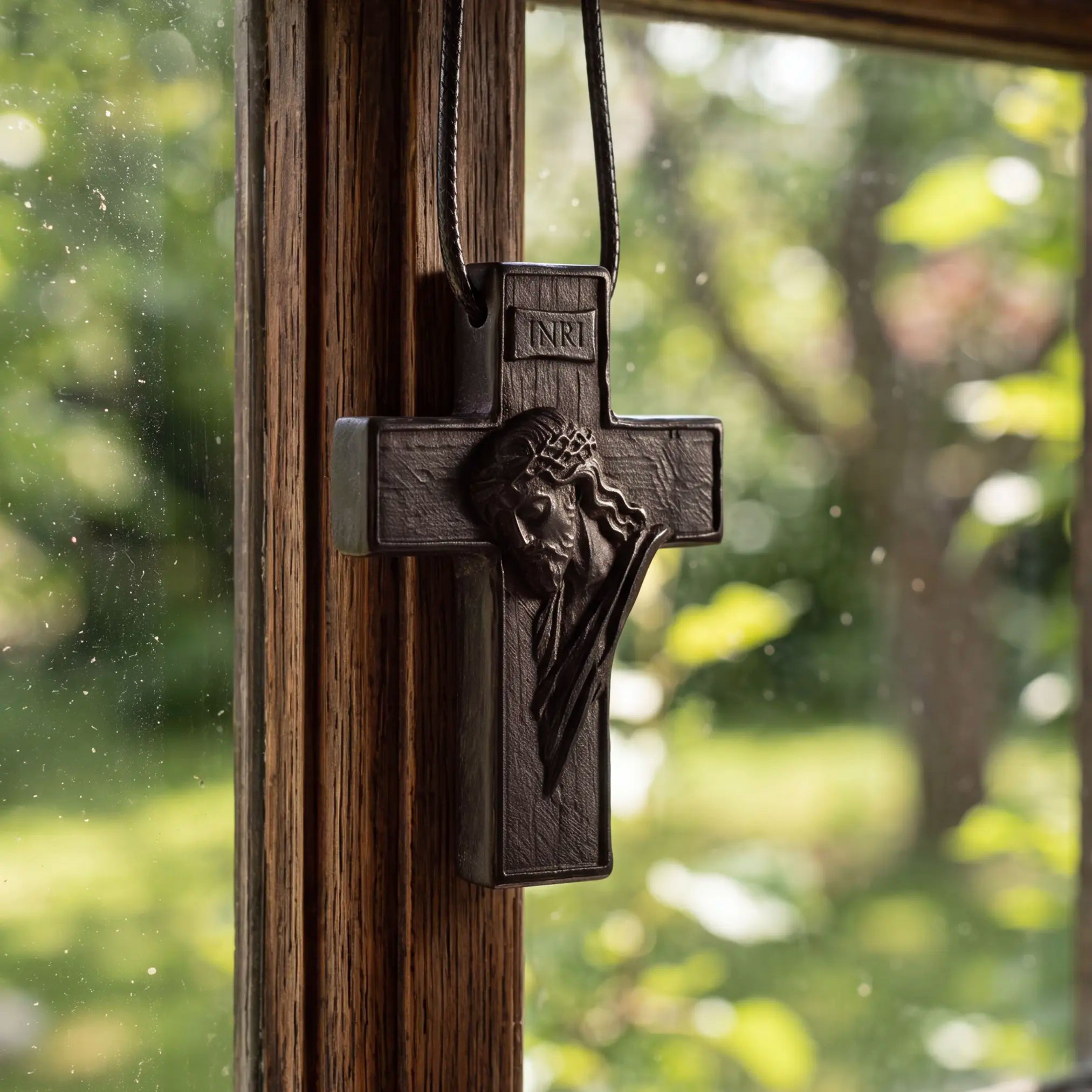 Personalized Crown of Thorns Cross Necklace – Handcrafted Ebony Wood Jesus Crucifix Pendant