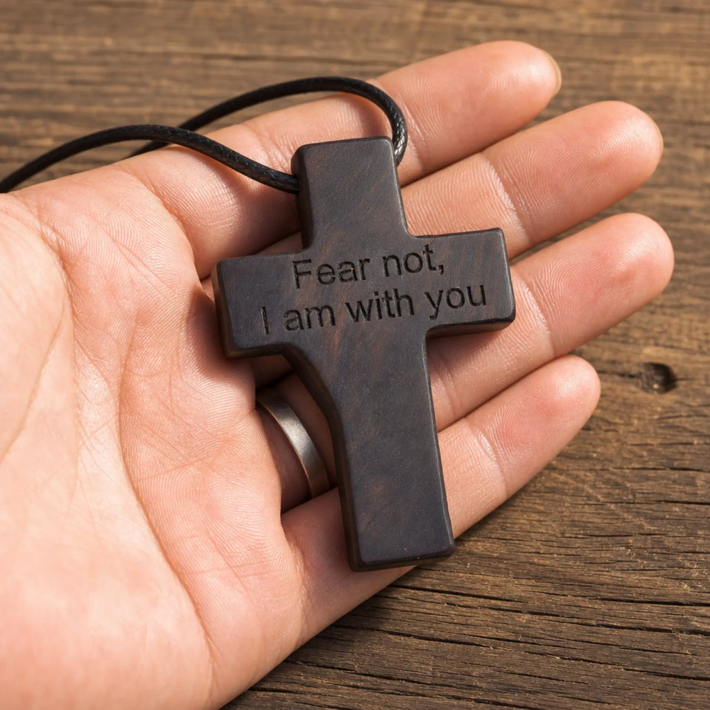 Personalized Crown of Thorns Cross Necklace – Handcrafted Ebony Wood Jesus Crucifix Pendant