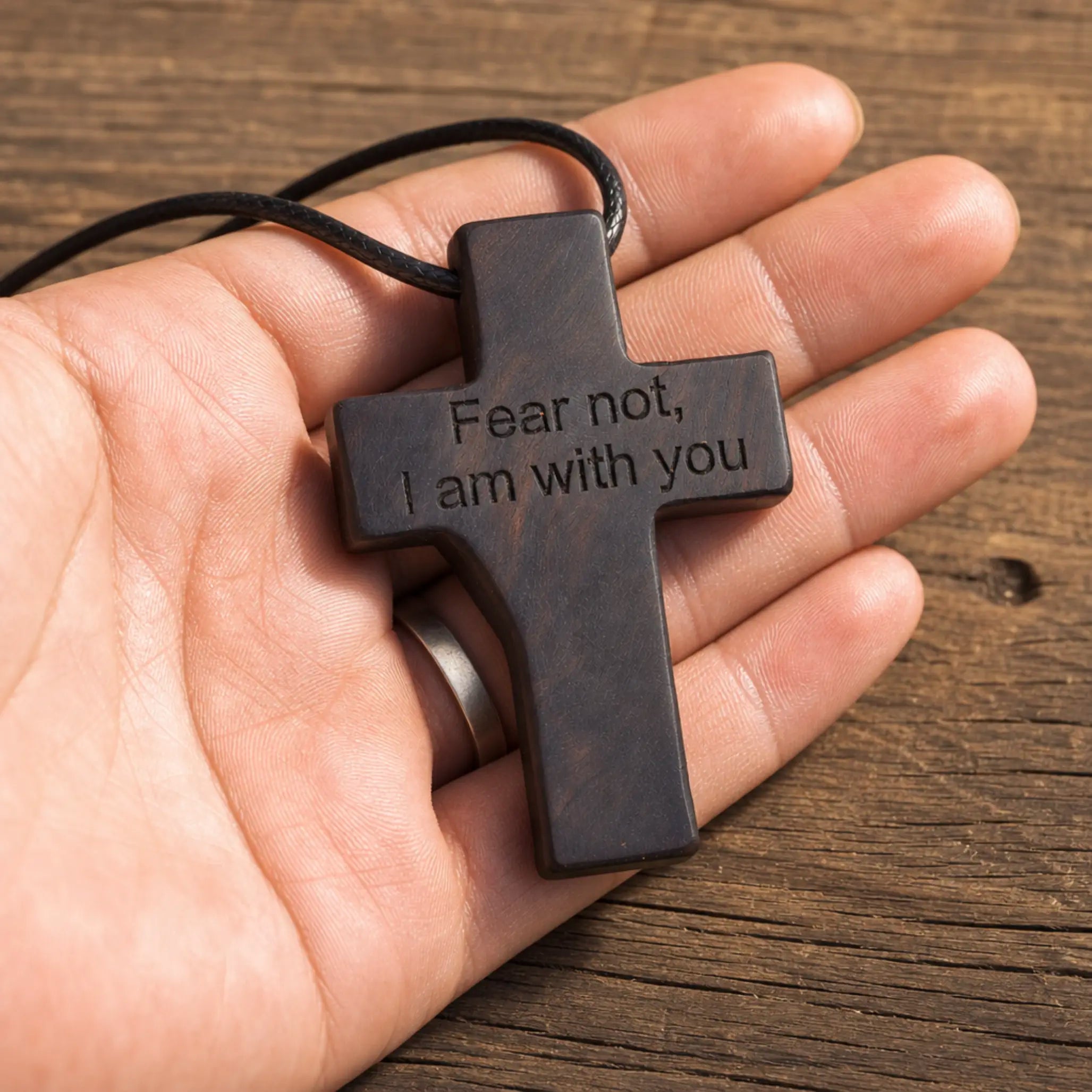 Personalized Crown of Thorns Cross Necklace – Handcrafted Ebony Wood Jesus Crucifix Pendant