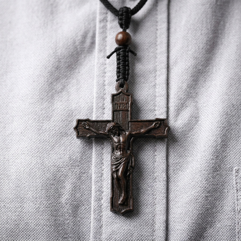 Crucifix Cross Necklace – Handmade Reclaimed Ebony Wood Pendant