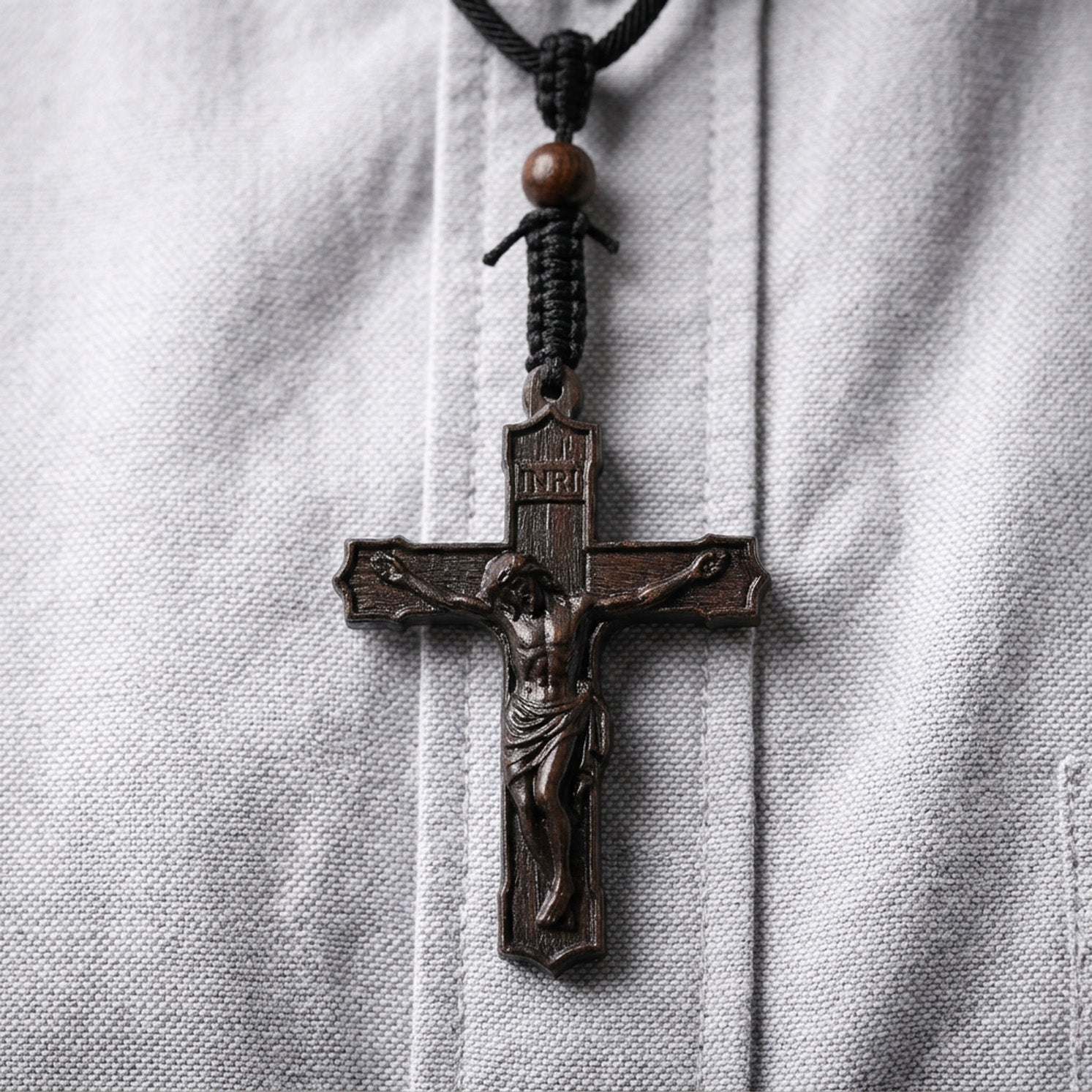 Crucifix Cross Necklace – Handmade Reclaimed Ebony Wood Pendant