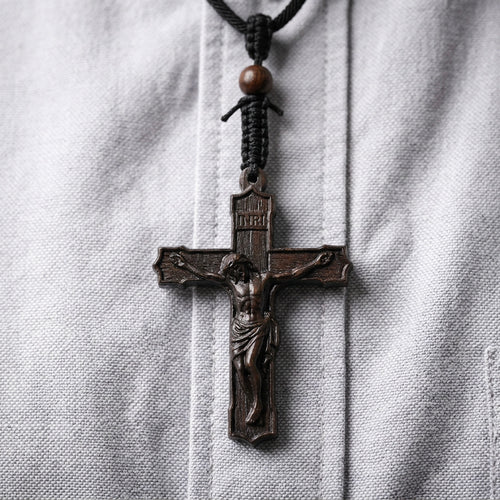 Crucifix Cross Necklace – Handmade Reclaimed Ebony Wood Pendant