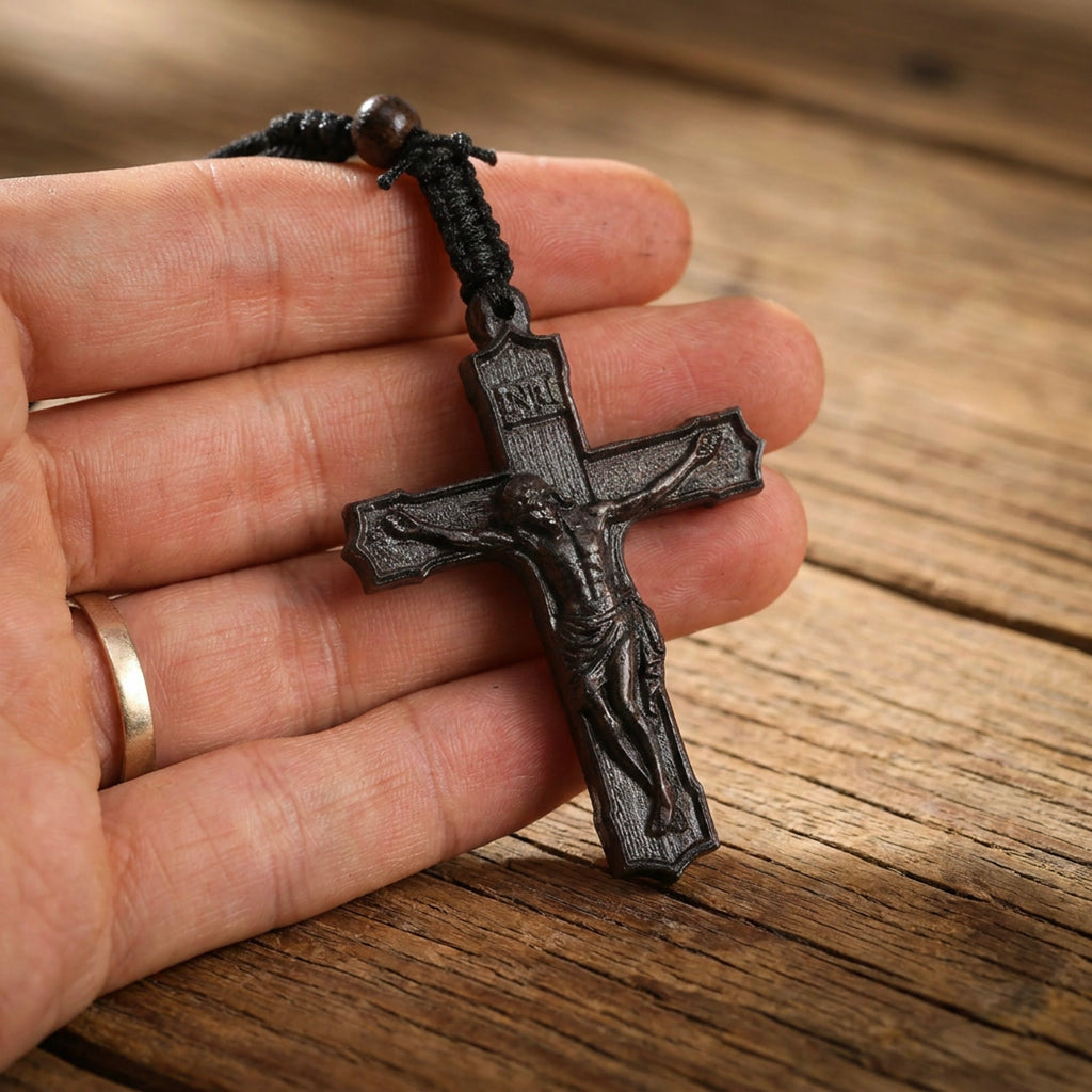 Crucifix Cross Necklace – Handmade Reclaimed Ebony Wood Pendant