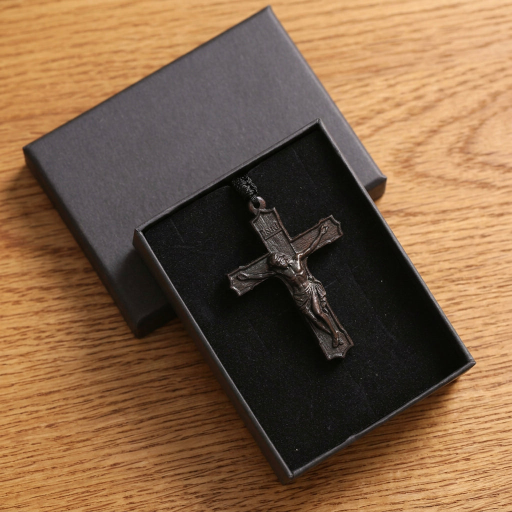 Crucifix Cross Necklace – Handmade Reclaimed Ebony Wood Pendant